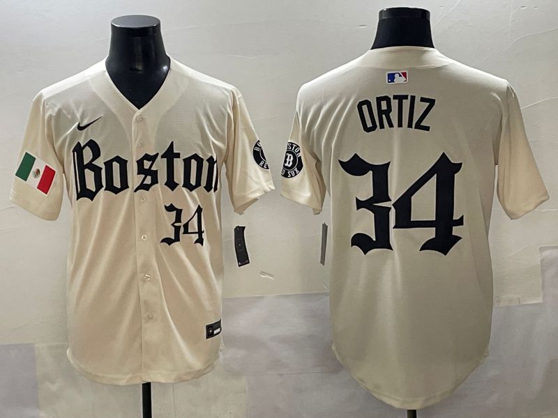 Men 2025 Boston Red Sox 34 Ortiz Cream Five generations Joint Name Nike MLB Jersey style 13